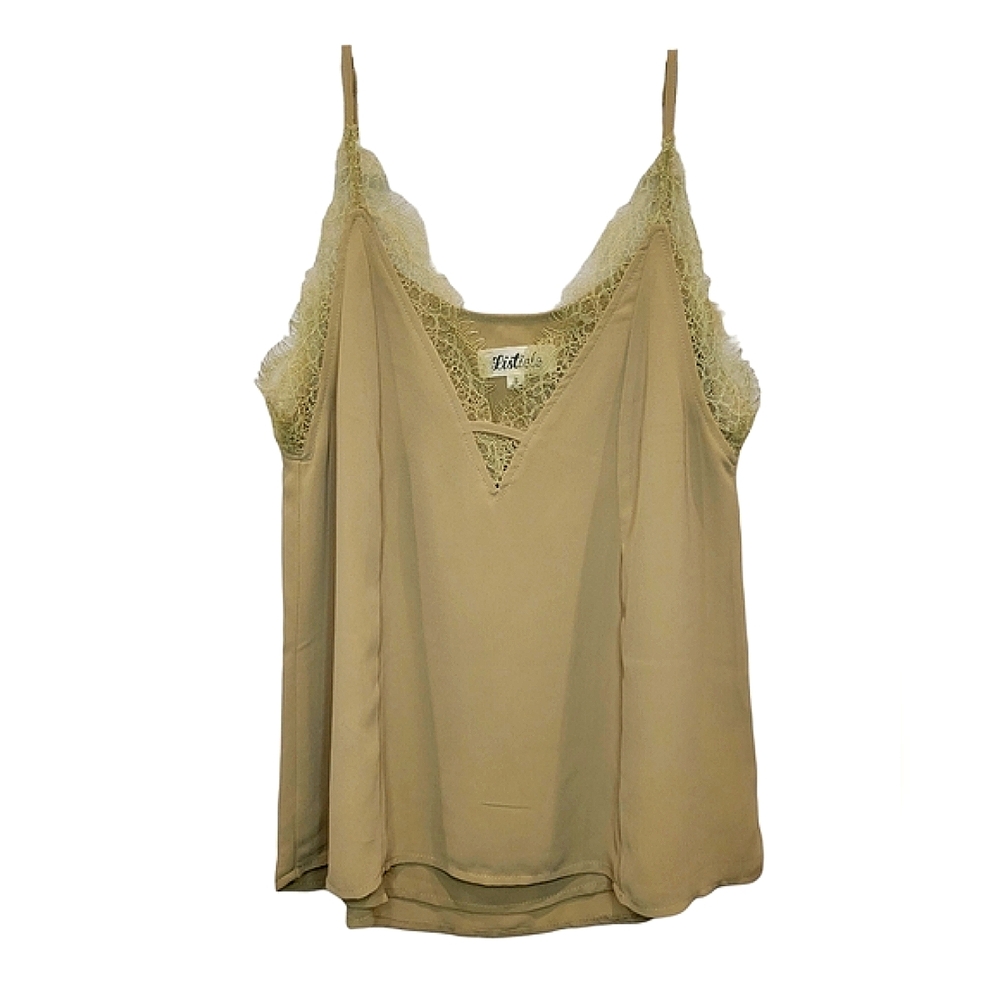 Listicle Women's Olive Green Color Cami Top Tank Lace V-Neck Womens Small